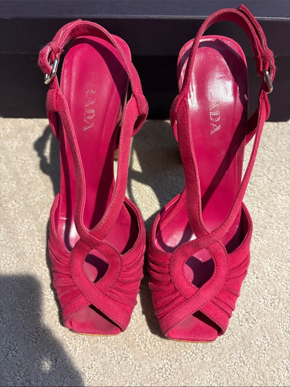 Prada Magenta Suede Knotted Slingback Heels - Picture 3 of 9